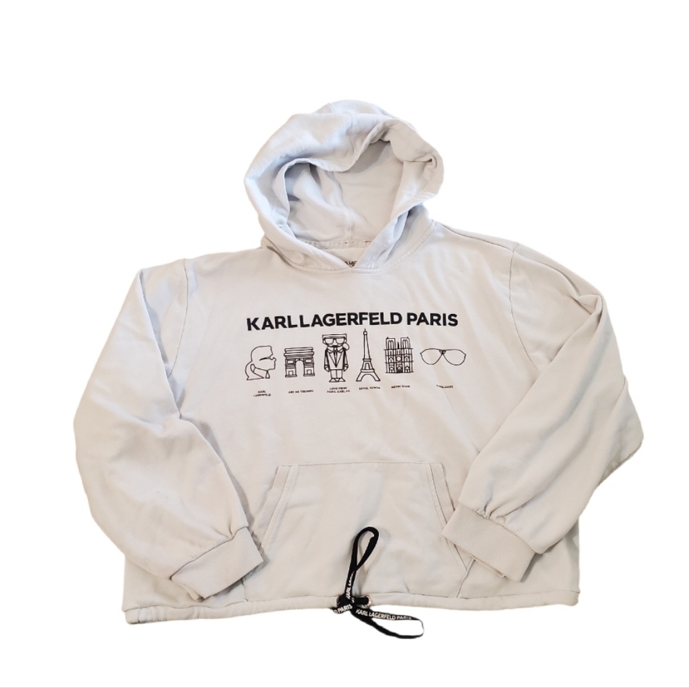 Karl Lagerfeld Paris Women's Cream Graphic Drawstring Hoodie XL